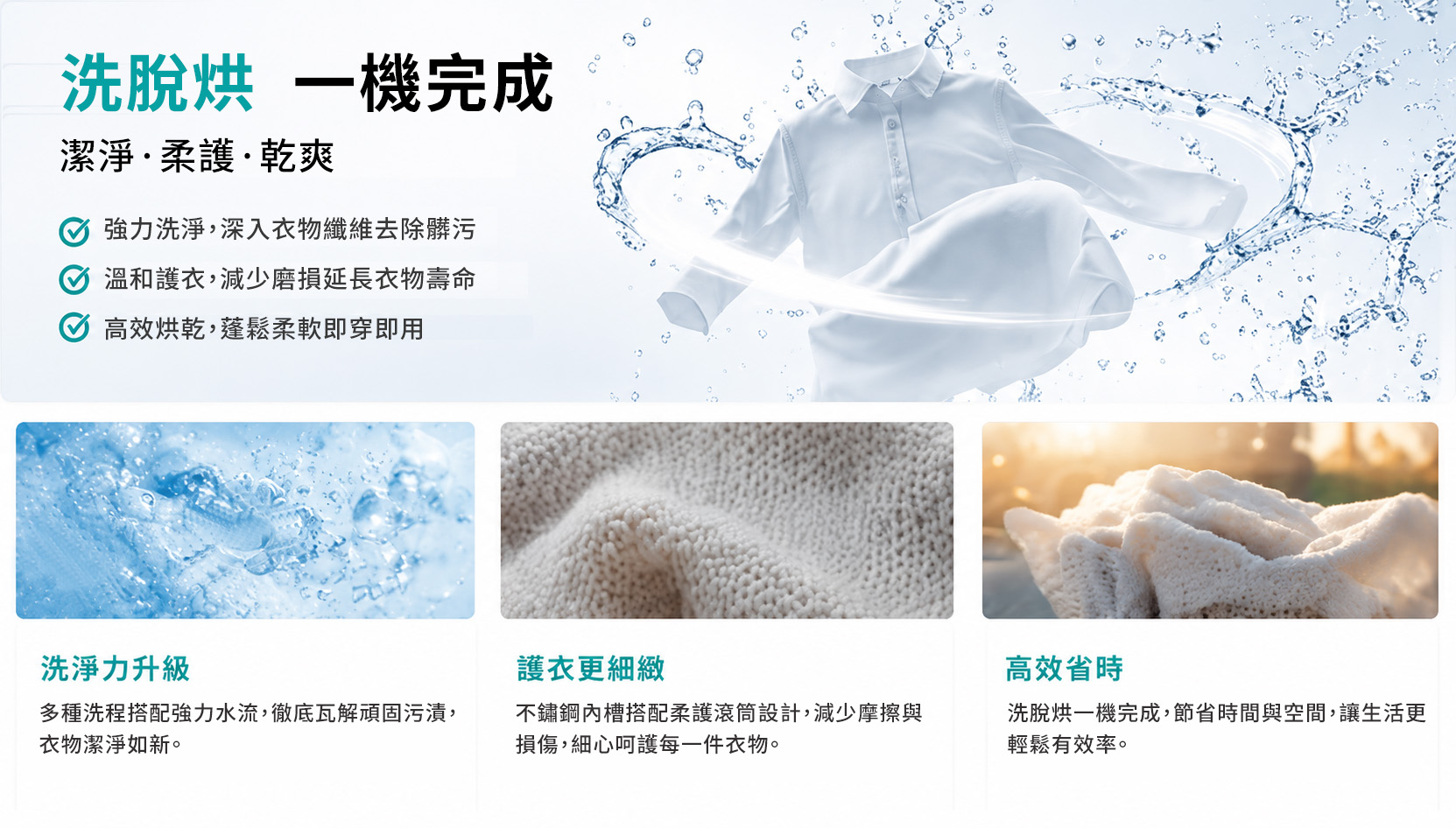 CANDY洗脫烘一次完成 潔淨柔護乾爽